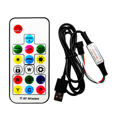 DC5V USB 17Keys Mini RF valdiklis Led Magic Color belaidis nuotolinio valdymo pultas, skirtas 3 kontaktų individualiai adresuojamam 5050 RGB pikselių juostelių skydeliui