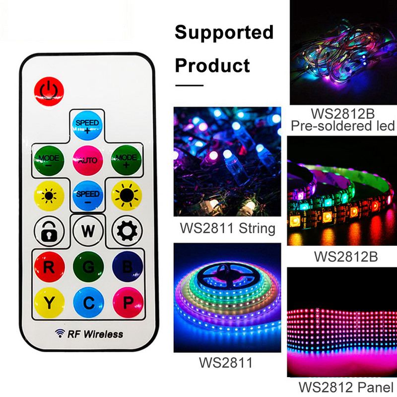DC5V USB 17 taste Mini controler RF LED Magic Color Telecomandă fără fir pentru panou de bandă 3Pin, adresabil individual, 5050 pixeli RGB