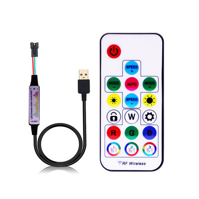 WS2811 WS2812B 5050 RGB Led Strip Light Music Controller MINI 17 Keys RF Remote Control 370 Modes Αλλαγή DC/USB DC5-24V