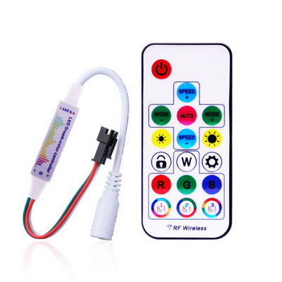 WS2811 WS2812B 5050 RGB Led Strip Light Music Controller MINI 17 Keys RF Remote Control 370 Modes Αλλαγή DC/USB DC5-24V