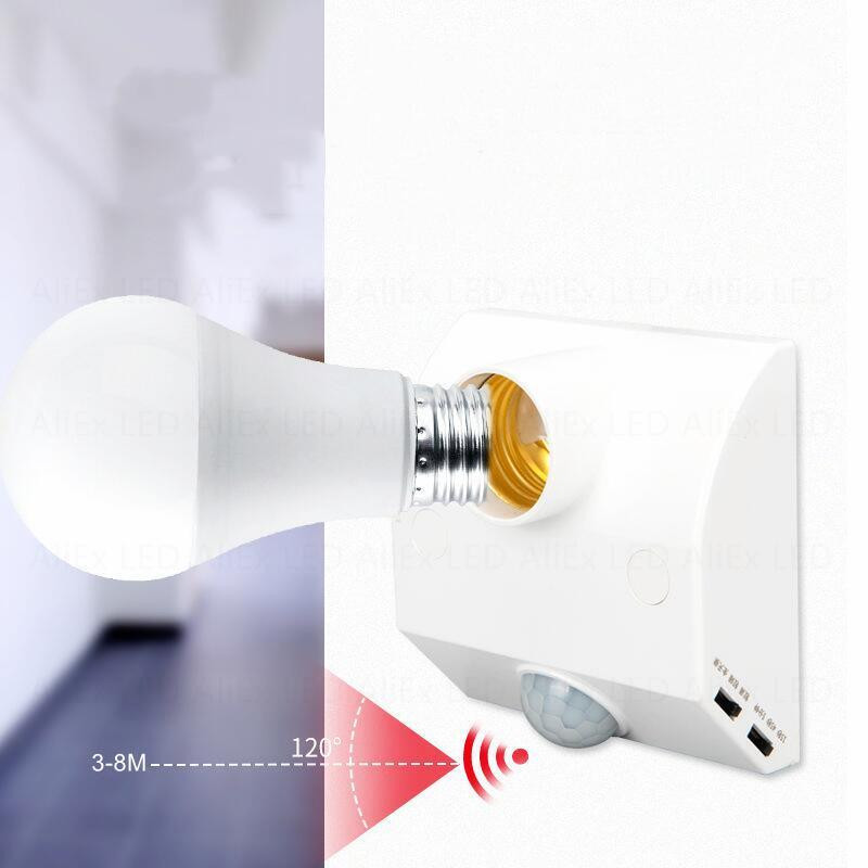 Comutator de lumină cu senzor de mișcare E27 100-240V Detector de mișcare Suport lampă de bază E27 cu control luminii Comutator inteligent Adaptor priză bec