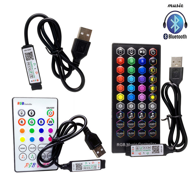 RGB LED-ribakontroller 5050 3528 RGB LED-riba Bluetoothi muusikakontrolleri jaoks koos 23-klahvilise 40-klahvilise IR-kaugjuhtimispuldi nutika rakenduse kontrolleriga