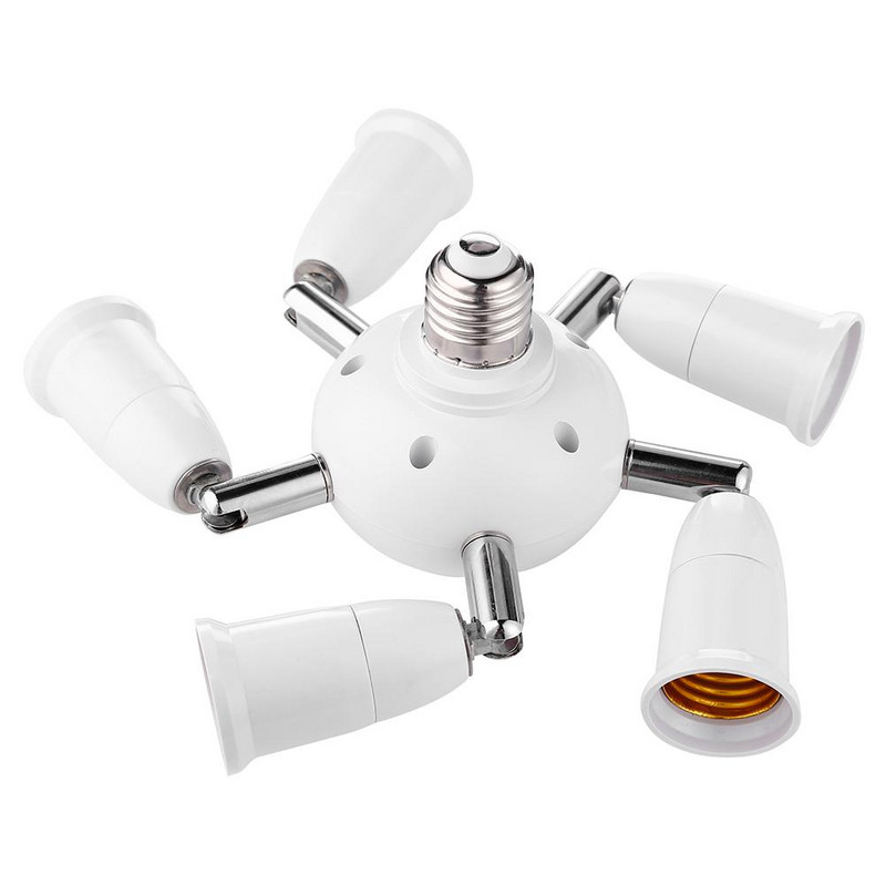 4/6 galvučių lempos pagrindo keitimas reguliuojamas E27 lizdas, skirstytuvas LED lemputės lempos laikiklio adapterio keitiklio lizdas