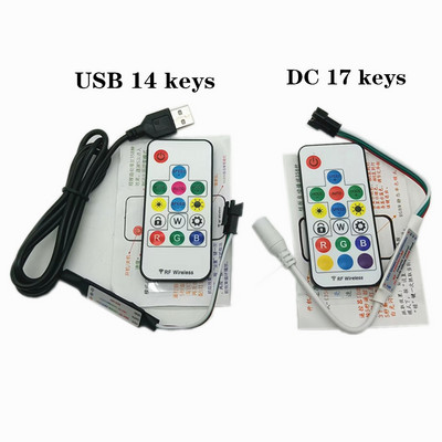 LED WS2811 WS2812B SK6812 Symphony svetelný pás USB ovládač 14 kláves 5V RF bezdrôtové diaľkové ovládanie nastaviteľný jas