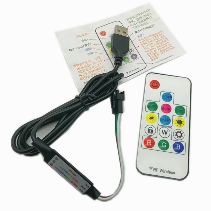 LED WS2811 WS2812B SK6812 Symphony Light Strip USB kontrolieris 14 taustiņi 5V RF bezvadu tālvadības pults Regulējams spilgtums