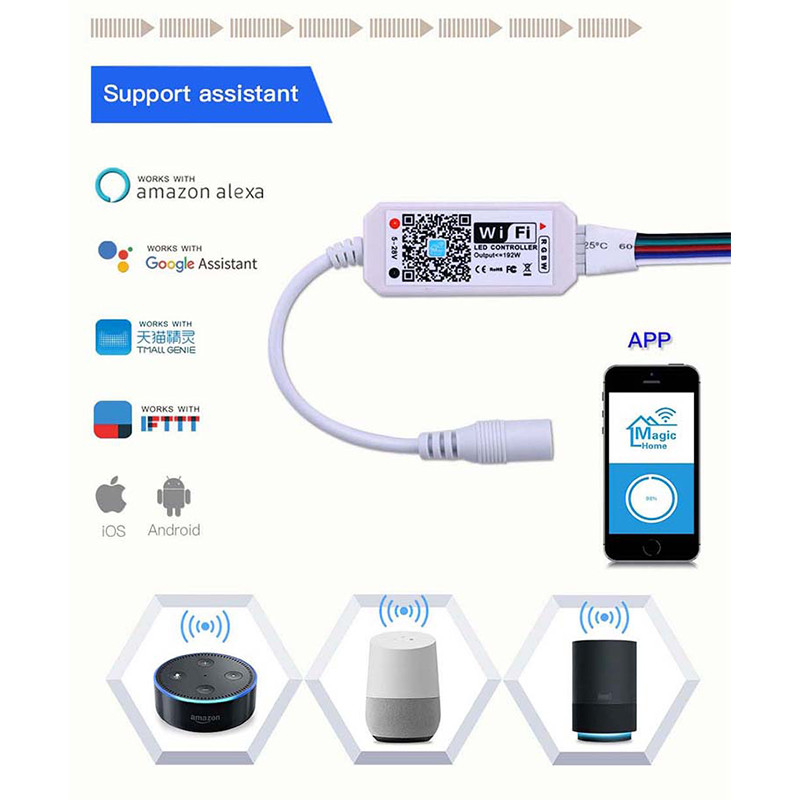 Controller WiFi RGB RGBW DC12V-24V pentru panou LED Funcție de sincronizare a luminii 16 milioane de culori Control smartphone