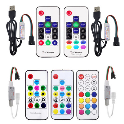 WS2811 WS2812B Led Pixels Strip Light Controller USB/DC MINI 3Keys RF 14/17/21Keys Led Tape Remote Controller DC5-24V