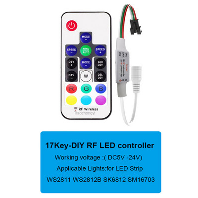WS2811 WS2812B Led Pixels Strip Light Controller USB/DC MINI 3Keys RF 14/17/21Keys Led Tape Remote Controller DC5-24V