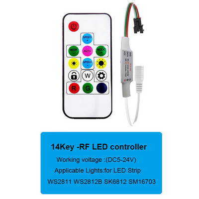 WS2811 WS2812B Led Pixels Strip Light Controller USB/DC MINI 3Keys RF 14/17/21Keys Led Tape Remote Controller DC5-24V