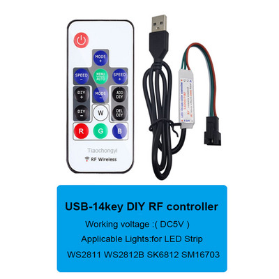 WS2811 WS2812B Led Pixels Strip Light Controller USB/DC MINI 3Keys RF 14/17/21Keys Led Tape Remote Controller DC5-24V
