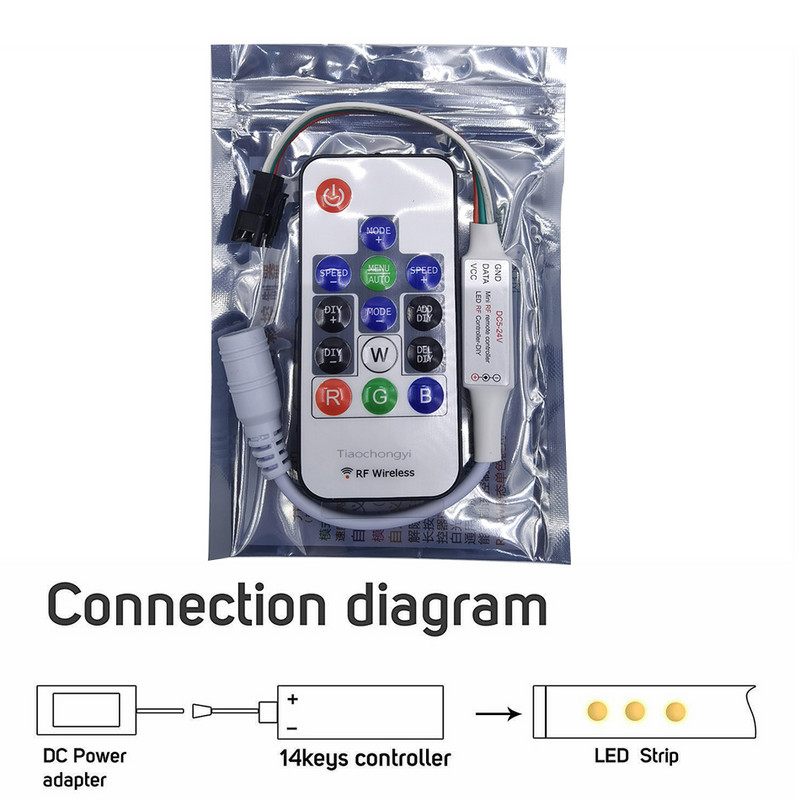 WS2811 WS2812B Led Pixels Strip Light Controller USB/DC MINI 3Keys RF 14/17/21Keys Led Tape Remote Controller DC5-24V