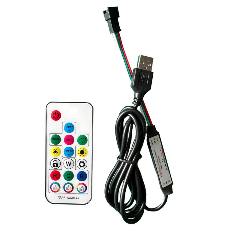 DC5V-12V 24V RGB LED-muusikakontroller, 17 klahviga RF juhtmevaba piksli-IC SPI värviline WS2811 WS2812B SK9822 SK6812 ribavalgustuslint