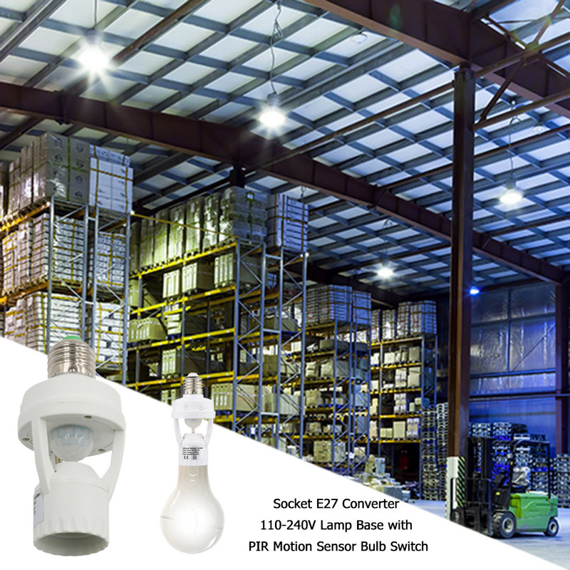100-240 V lizdo E27 keitiklis su PIR judesio jutikliu ampule LED E27 lempos pagrindo intelektualiosios lemputės jungiklis