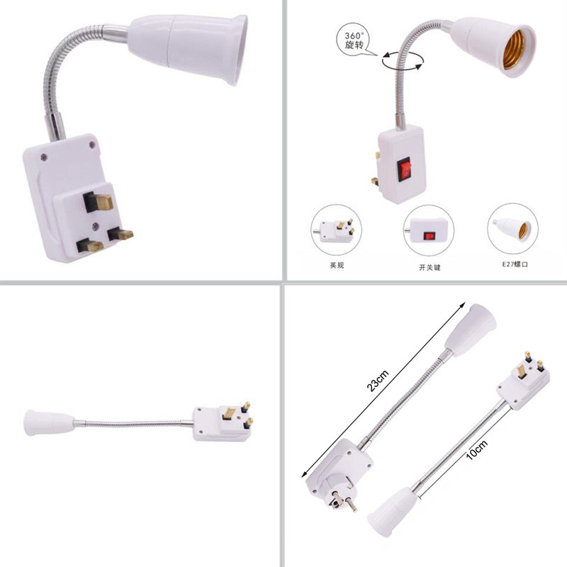 Paindlik lambipirni adapter valguse aluste hoidik konverter sisse/välja lüliti muundur E27 pistikupesa 20cm EU/US/UK pistik AC 110-220V