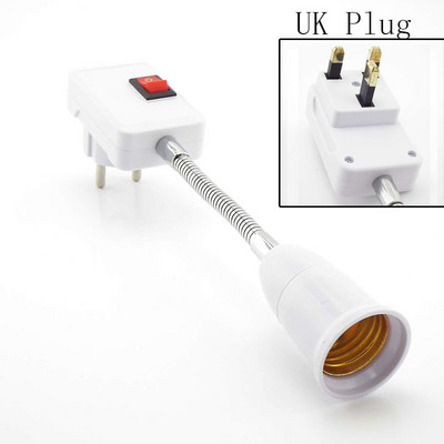 Lankstus lempos lemputės adapteris šviesos pagrindų laikiklis Konverteris įjungimo/išjungimo jungiklis Keitiklis E27 lizdas 20CM EU/US/UK Kištukas AC 110-220V