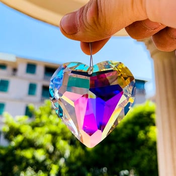 Fire Polished AB Color Heart Love Crystal Faceted Prism Chandelier Component Suncatcher Aurora Rainbow Jewelry Supply Home Decor