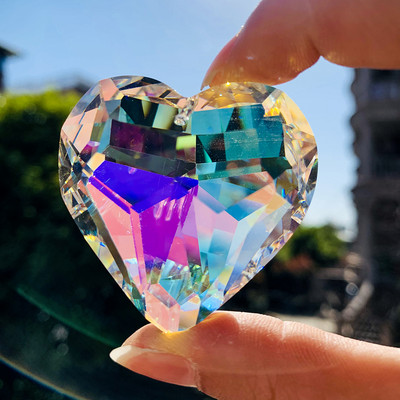Fire Polished AB Color Heart Love Crystal Faceted Prism Chandelier Component Suncatcher Aurora Rainbow Jewelry Προμήθειες Διακόσμηση σπιτιού