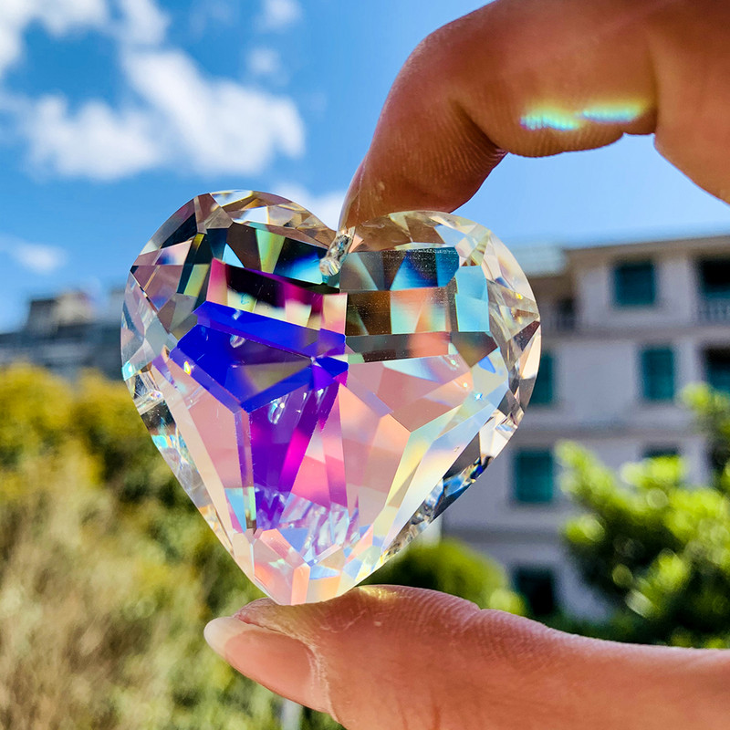 Fire Polished AB Color Heart Love Crystal Faceted Prism Chandelier Component Suncatcher Aurora Rainbow Jewelry Προμήθειες Διακόσμηση σπιτιού