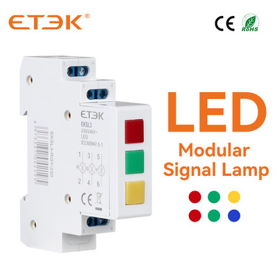 ETEK Din Sínre szerelhető LED moduláris jelzőlámpa Piros Zöld Sárga Kék RGB RGY AC 220V-240V Ipari
