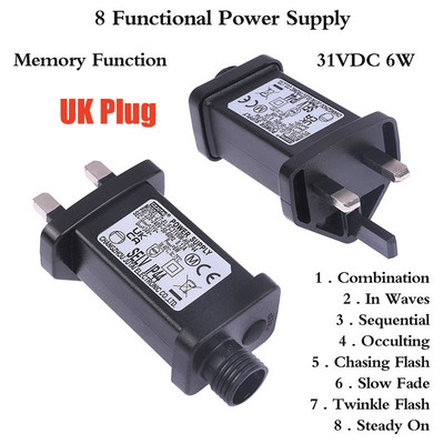 AC 220V iki 31VDC 6W 8 Funkcinė SELV LED lempos tvarkyklė EU kištuko jungiklio adapteris IP44 vandeniui atsparus lazerinis apšvietimas Europoje maitinimo šaltinis