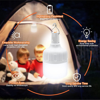 Лампа за къмпинг USB акумулаторна LED крушка 3 режима Светлина за висяща палатка Преносима аварийна крушка за градина, риболов на открито, къмпинг