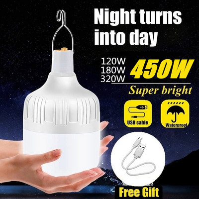 Лампа за къмпинг USB акумулаторна LED крушка 3 режима Светлина за висяща палатка Преносима аварийна крушка за градина, риболов на открито, къмпинг