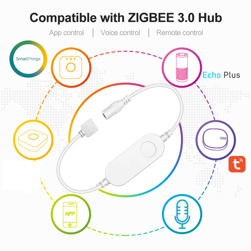 Zigbee 3.0 LED išmanusis valdiklis DC12V 24V 5050 3528 RGB/RGBWW/RGBCCT/COB LED juostos šviesos reguliatorius, skirtas 2MQTT/Tuya/Alexa/Google