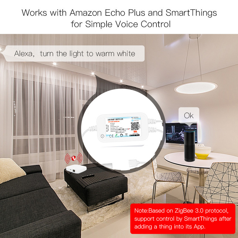 Zigbee 3.0 LED išmanusis valdiklis DC12V 24V 5050 3528 RGB/RGBWW/RGBCCT/COB LED juostos šviesos reguliatorius, skirtas 2MQTT/Tuya/Alexa/Google