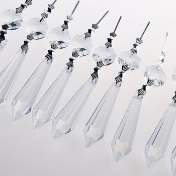 10PCS 55 мм кристален полилей Icicle U-drop призми Части на лампа с катарама Висящи аксесоари за осветление Части Декорация на дома