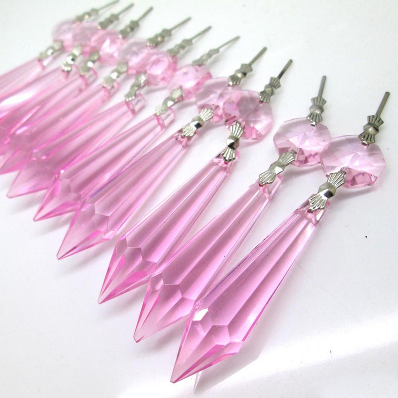 10PCS 55 мм кристален полилей Icicle U-drop призми Части на лампа с катарама Висящи аксесоари за осветление Части Декорация на дома