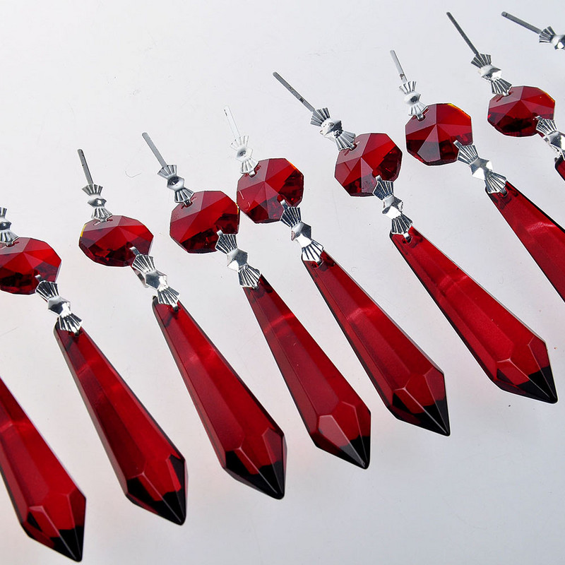 10PCS 55 мм кристален полилей Icicle U-drop призми Части на лампа с катарама Висящи аксесоари за осветление Части Декорация на дома