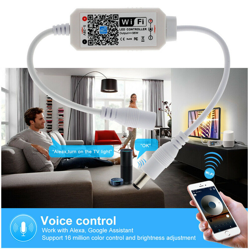 „Magic Home“ „WiFi“ LED šviesos diodo valdiklis belaidis nuotolinio valdymo pultas DC5V 12V 24V 5050 5630 3528 Vienos spalvos juostelė, skirta Alexa Google