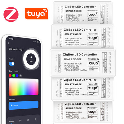 Zigbee WiFi LED vezérlő 12V 24V egyszínű kétfehér RGB RGBW RGBCCT LED szalagos intelligens vezérlő Tuya Alexa Google Home számára