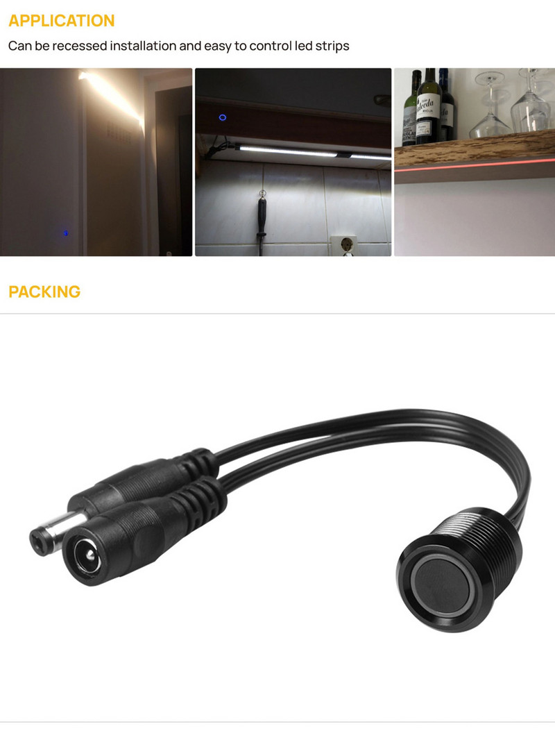 LED reguliatorius DC 12V 24V Metalinis įleidžiamas jutiklinis jungiklio mygtuko valdymas be pakopų pritemdomas LED juostelei pasidaryk pats lova spinta