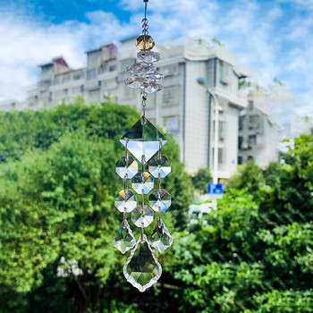Χειροποίητο πλεκτό τετράγωνο οκτάγωνο κοσμήματα με χάντρες κρυστάλλινο κρεμαστό κόσμημα πρίσμα Suncatcher Πολυέλαιος Γυαλιστερό DIY Νεράιδα Κρεμαστό ντεκόρ κήπου