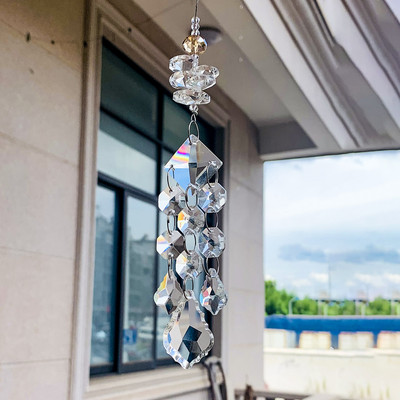 Χειροποίητο πλεκτό τετράγωνο οκτάγωνο κοσμήματα με χάντρες κρυστάλλινο κρεμαστό κόσμημα πρίσμα Suncatcher Πολυέλαιος Γυαλιστερό DIY Νεράιδα Κρεμαστό ντεκόρ κήπου