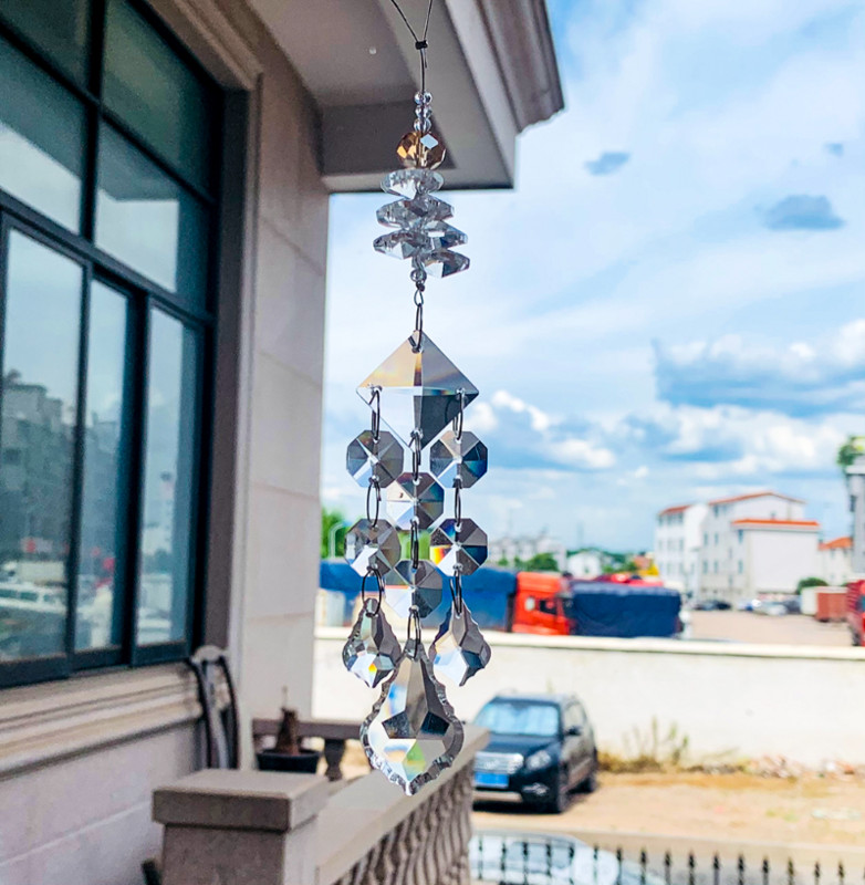 Χειροποίητο πλεκτό τετράγωνο οκτάγωνο κοσμήματα με χάντρες κρυστάλλινο κρεμαστό κόσμημα πρίσμα Suncatcher Πολυέλαιος Γυαλιστερό DIY Νεράιδα Κρεμαστό ντεκόρ κήπου