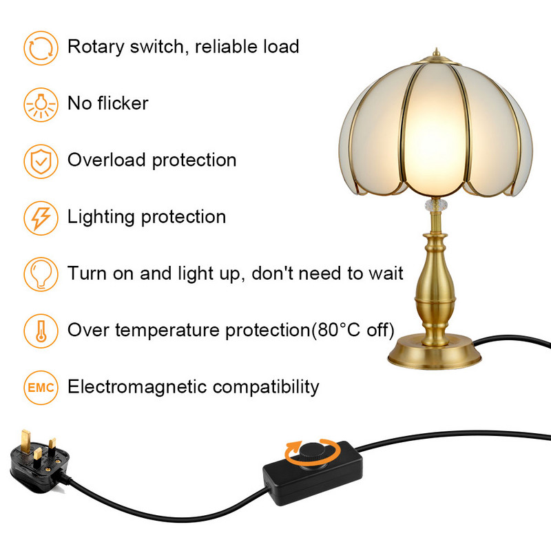 Juoda/balta 220–240 V kintamosios srovės 3–100 W apšvietimo reguliatoriaus jungiklis, pritemdomas, pasukamas šviesos reguliatoriaus jungiklis, skirtas kaitrinėms / halogeninėms lemputėms LED lempa