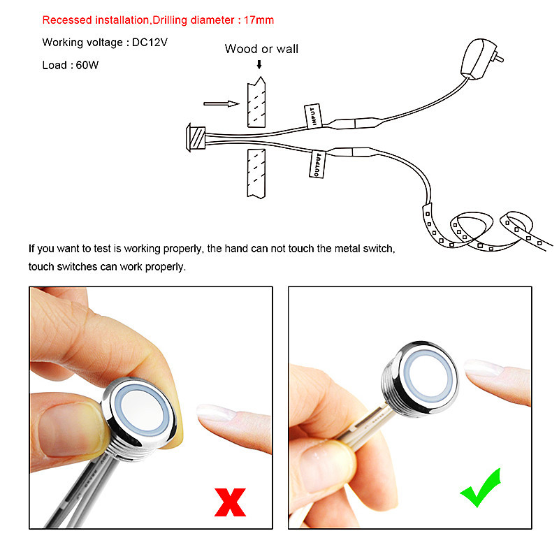 Jutiklinis jungiklis LED šviesos reguliatorius 12V 24V įleidžiamas viso korpuso mygtukas be pakopų pritemdomas valdiklis, skirtas LED juostelei lovos spintelei