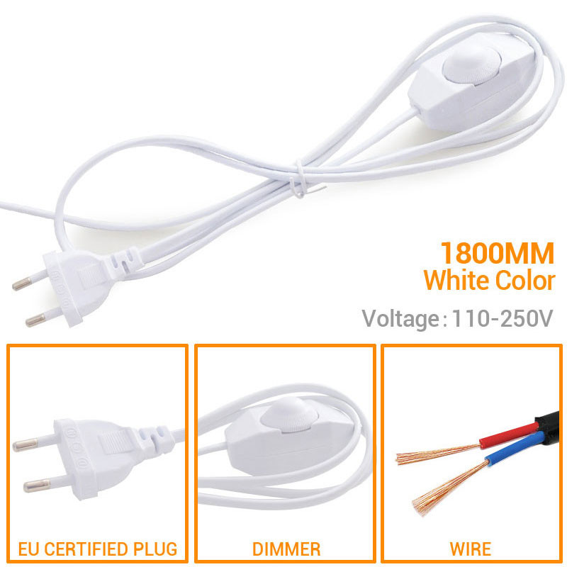 1.8M черен бял ЕС САЩ щепсел Димируем превключвател Кабел Модулатор на лампата Линия димер Контролер Захранващ проводник за настолна лампа AC110V 220V