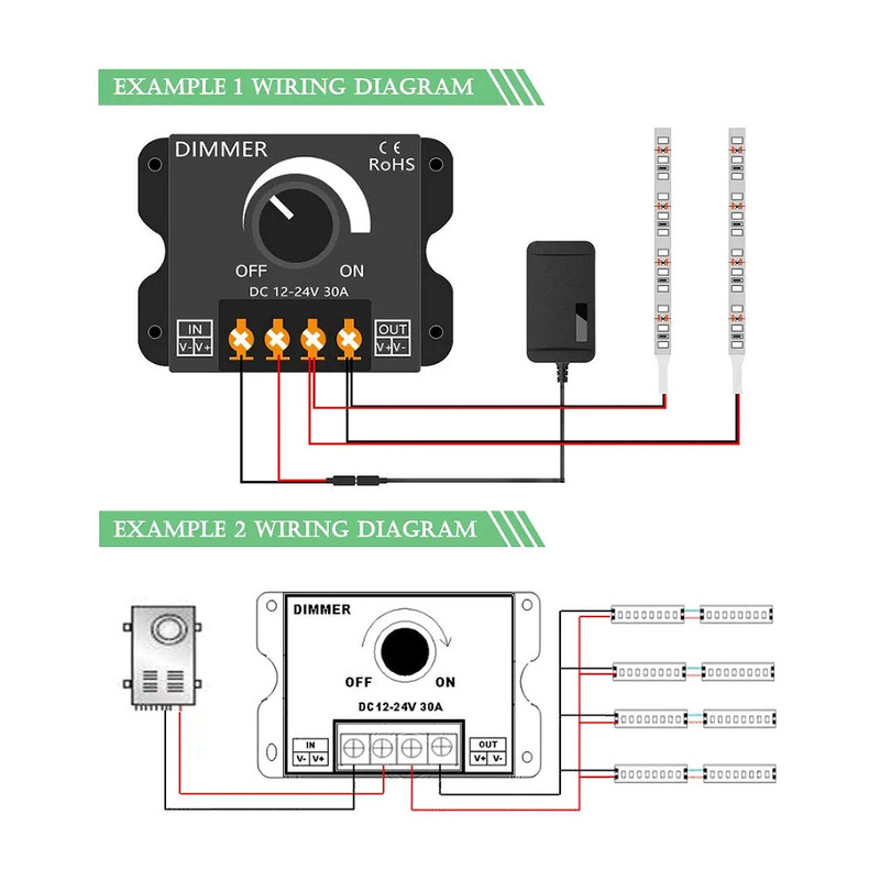 DC 12V 24V LED fényerőszabályzó kapcsoló 30A 360W feszültségszabályozó állítható vezérlő LED szalagos lámpa LED PWM fényerőszabályzókhoz