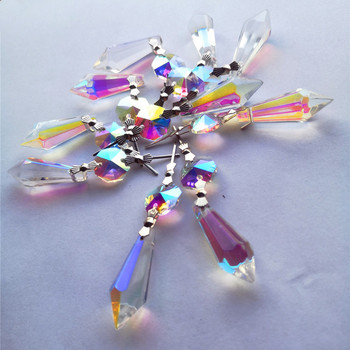 6PCS 36mm Rainbow Icicle Prisms с Butterfly Bow Осветителни аксесоари Части от кристален полилей Suncatcher Party Wedding Decor
