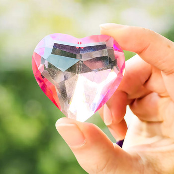 Ρομαντικό ροζ Love Heart Crystal Faceted Prism Glass Sun Catcher Rainbow Πολυέλαιος Συστατικό DIY Διακόσμηση μενταγιόν οροφής γάμου
