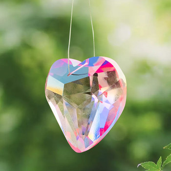 Ρομαντικό ροζ Love Heart Crystal Faceted Prism Glass Sun Catcher Rainbow Πολυέλαιος Συστατικό DIY Διακόσμηση μενταγιόν οροφής γάμου