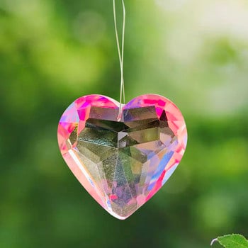 Романтично розово любовно сърце, кристална фасетирана призма, стъклен улов на слънце, дъга, полилей, компонент Направи си сам сватбен таван, висулка, декорация