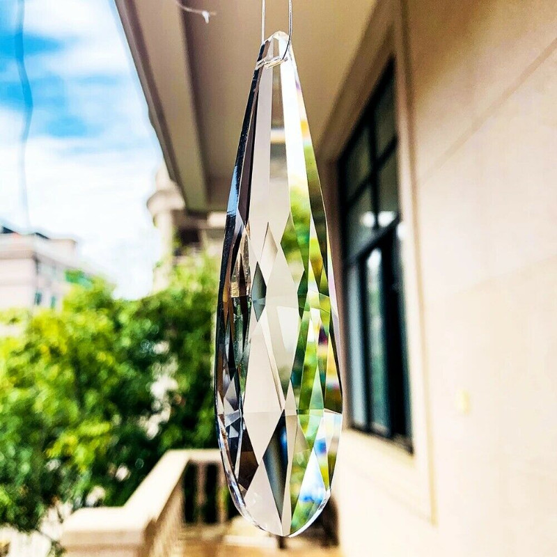 Clear Sparkling Faceted Prism Slender Long Strip Angel Tears Crystal Water Droplets Πολυέλαιος Κρεμαστό Κρεμαστό Sun Catcher Dangle Decor