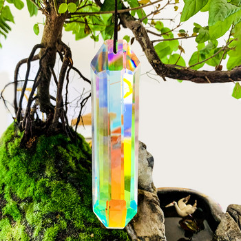 Στιλβωμένο AB Color Long Strip Crystal Faceted Prism Chandelier Rainbow Sun Catcher Streamer Aurora Wedding Party Hanging Decor