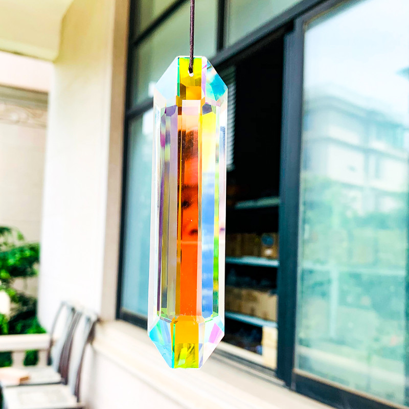 Полиран AB цвят Дълга лента Полилей с кристална фасетирана призма Rainbow Sun Catcher Streamer Aurora Wedding Party Висящ декор