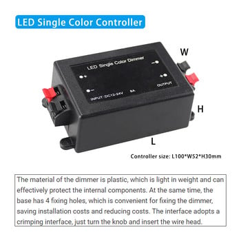 LED монохромен контролер за димер с ниско напрежение 12V 24V 8A с RF безжично дистанционно управление за едноцветни осветителни лампи