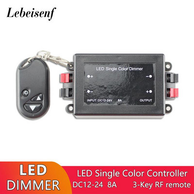 Nízkonapäťový stmievač LED monochromatického svetla 12V 24V 8A s bezdrôtovým RF diaľkovým ovládaním pre jednofarebné osvetľovacie lampy